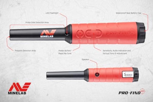 MINELAB PRO-FIND 40 Waterproof Pinpointer Metal Detector for Experts with Tone ID & Adjustable Sensitivity (Built-in Flashlight, Holster & Lanyard Included)