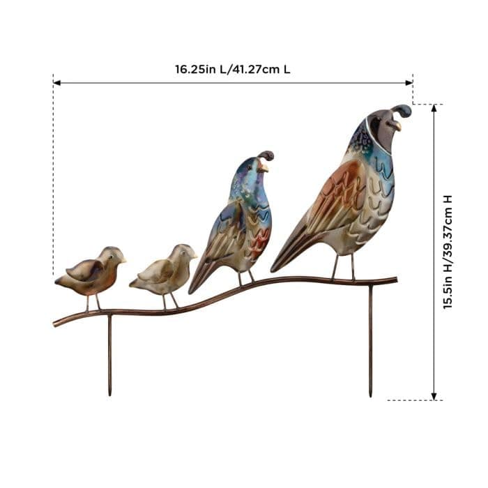 Regal Art & Gift Outdoor Decorative Bird Stake, Metal Garden Stake, Durable Bird Stake Sculpture, Bird Lover Gift, Patio, Porch Décor, Quail Family, Multi, 18.25" L x 0.75" W x 15.5" H