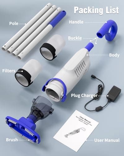 Little Shark Pool Vacuum for Above Ground Pool, Hot Tub Vacuum with a 60w Motor,18 Gal/Min Powerful Suction, Pool Vacuum with 5000mAh Battery, 1h Running Time