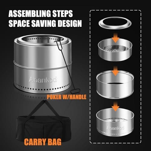 Smokeless Fire Pit - 19.5" Outdoor Fire Pit Removable Ash Pan,Smokeless Firepit for Camping, Picnic,Backyard Patio, Bonfires, and Outdoor with Carry Bag for Easy Use