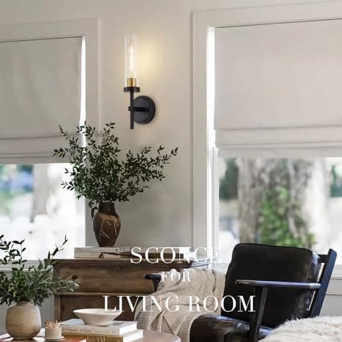 Black and Gold Hardwired Wall Sconces Set of 2, Modern Bathroom Vanity Sconces Wall Lighting with Clear Glass Shade, Farmhouse Wall Mount Lights for Mirror Bedroom Living Room Hallway Kitchen