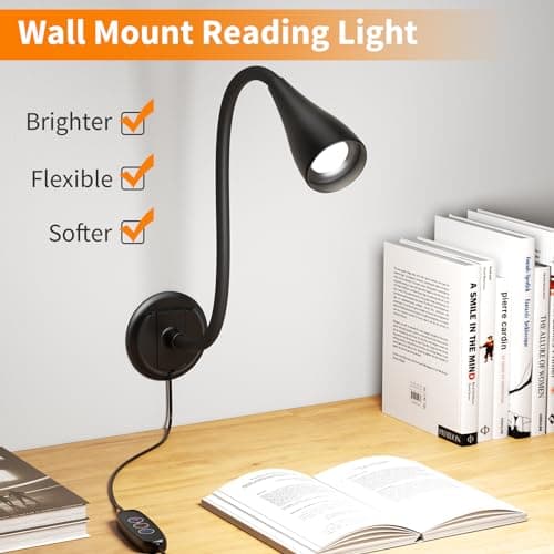 Dim Book Lights for Reading at Night,USB Goose Reading Lights for Books in Bed Headboard,LED Night Lights Plug into Wall,Adhesive Wall Lights for Bedroom,Portable Plug in Wall Sconces Hardwired,1 Pack