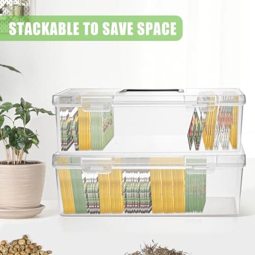 Seed Packet Organizer Box Plastic Portable Seed Packet Storage Box, Seed Storage Organizer