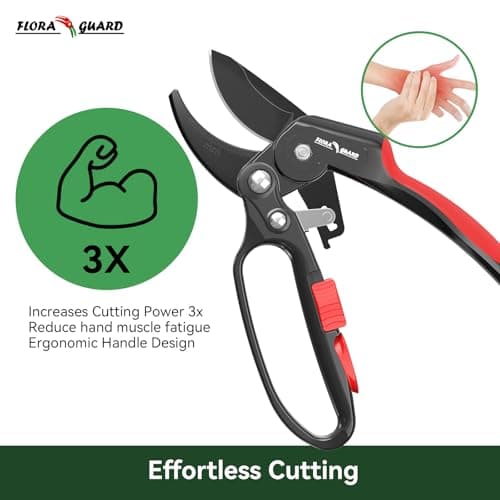 FLORA GUARD Garden Clippers, Professional Ratchet Pruning Shears, Increases Cutting Power 3x, Sharp Gardening Scissors, Cutting Rose, Flower, Hedge, Stem, Tree, Perfect for Weak Hands & Arthritis