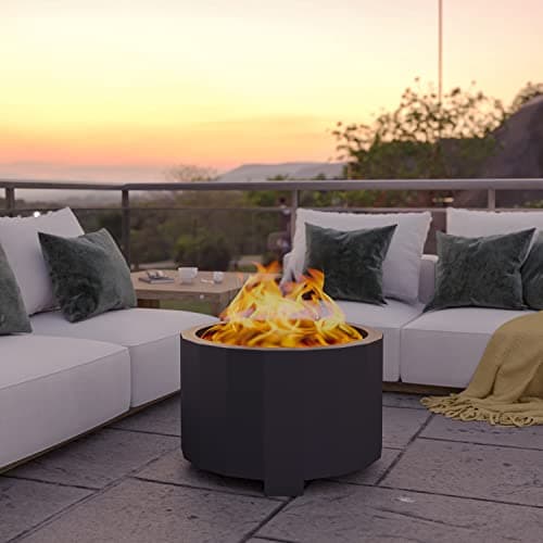 Flash Furniture Titus Commercial Grade Wood Burning Smokeless Outdoor Firepit - Black Finish - 27 inches - Portable - Waterproof Cover
