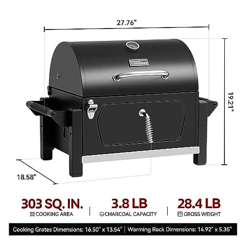 Royal Gourmet CD1519 Portable Charcoal Grill with Warming Rack, Tabletop Charcoal Grill with 303 Sq. In Cooking Area for Outdoor Camping and Picnic Grilling, Black