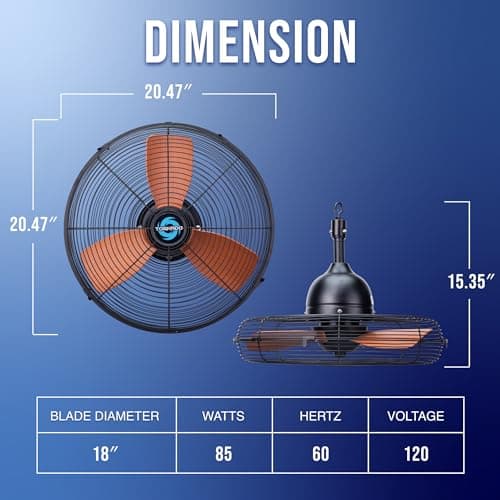 Tornado 20-Inch Outdoor Downrod Mount Ceiling Fan – IPX4 Water-Resistant, Remote Control Included, 3 Speed Settings, 3300 CFM, 10-Foot Cord, UL Safety Listed