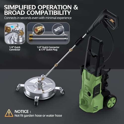 14" Pressure Washer Surface Cleaner 4500 PSI with 304 Industrial-Grade Stainless Steel Housing,1/4” Quick Plug, 4 Universal Wheels, 2 x 15 Extended Wands, 2 Replacement Nozzles, 4 Spray Nozzle Tips