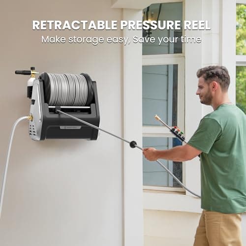 Giraffe Tools Wall Mounted Pressure Washer Plus with Upgraded 1800W Motor, Max 2900 PSI, 2.2 GPM Electric Power Washer with 100ft Retractable Pressure Hose for Car, Automatic Rewind, Any Length Lock