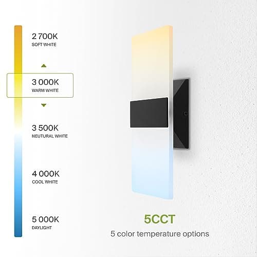 ASD 12 Inch LED Indoor Wall Sconce - Modern Interior 12W 2700K-5000K Adjustable Dimmable Wall Mounted Light Fixtures, Acrylic Glass Wall Lights for Stairway, Hallway - UL, Matte Black