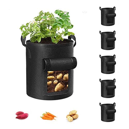 5-Pack 10 Gallon Potato Grow Bags, Garden Planting Bag with Reinforced Handle, Thickened Nonwoven Fabric Pots for Tomato, Vegetable and Fruits