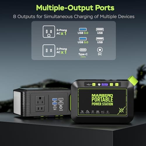 MARBERO 80W Solar Powered Generator with Panels 25W Included, 88.8Wh Lithium Battery Portable Power Station with AC Outlet 120W Peak Fast Charging 110V for Camping Outdoor Home Backup Backup RVs