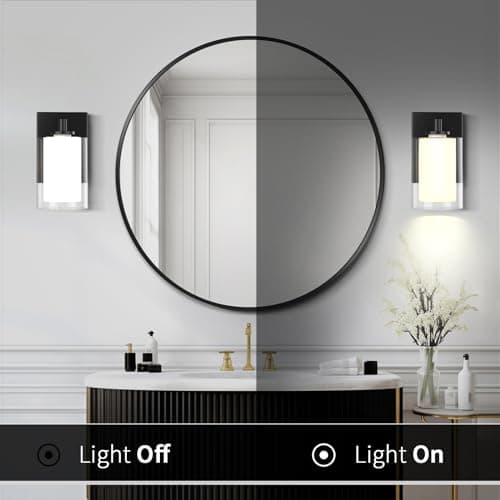 Wall Sconces Set of 2 Modern Vanity Lights with Double Clear Glass Shade Matte Black Indoor Farmhouse Wall Lights for Bathroom Living Room Bedroom Hallway Bulb E26 Base (Bulbs Not Included)