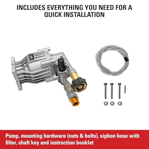OEM Technologies 90028 Horizontal Axial Cam Replacement Pressure Washer Pump Kit, 3300 PSI, 2.4 GPM, 3/4" Shaft, Includes Hardware and Siphon Tube, for Residential and Industrial Gas Powered Machines, Silver
