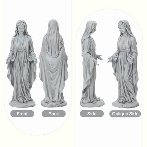 LuxenHome Virgin Mary Statue Outdoor, 30'' Religious Garden Statue, Blessed Mother Outdoor Statue, Outdoor Statue, Garden Sculptures, Outdoor Garden Decorations, Gray