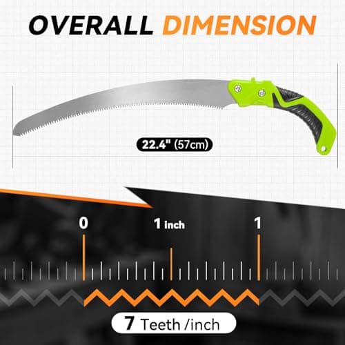 Auto Dynasty 15.5" Curved Handsaw Blade Pruning Hand Saw with Scabbard Safety Sheath Non-Slip Comfort Grip for Sawing, Trimming, Gardening, Cutting Wood, Green