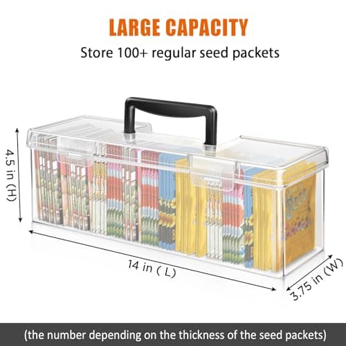 Seed Packet Organizer Box Plastic Portable Seed Packet Storage Box, Seed Storage Organizer