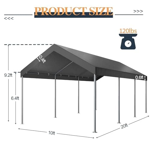 Shintenchi 10x20ft Heavy Duty Carport with UV Resistant Canopy, Powder-Coated Steel Frame, Easy to Assemble Portable Garage, Stable Carport for Car, Bike, Camp, Outdoor Storage (Grey)