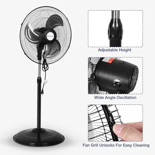 BILT HARD 3900 CFM 18" High Velocity Pedestal Oscillating Fan, 3-Speed Heavy Duty Metal Standing Shop Fan with Aluminum Blades for Commercial, Residential, and Garage, UL Listed