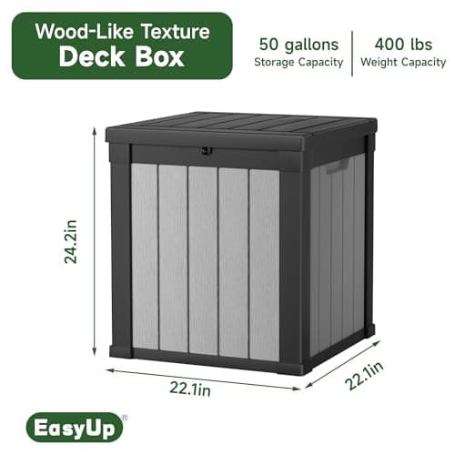 50 Gallon Outdoor Storage Box, Resin Waterproof UV-Resistant Deck Box, Reinforced Stability for Patio, Garden, and Poolside, Striped Black & White