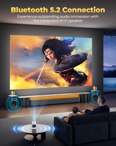 [Built-in Apps & Star Modes & Ambient Light] OPOQO 4K Mini Projector with WiFi and Bluetooth, Full HD 1080P Supported, 270° Portable Outdoor Movie Projector for TV Stick/Smartphone/HDMI/USB