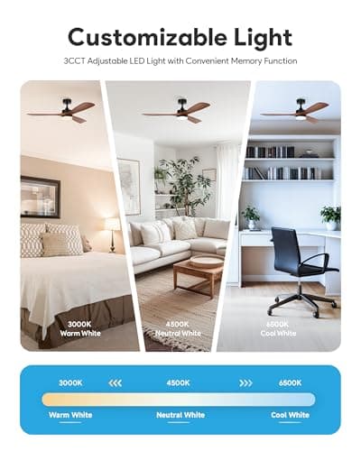 VONLUCE Ceiling Fans with Lights, 52 Inch Ceiling Fan and Remote, 6 Speed Reversible Noiseless DC Motor, 3CCT, Wood Ceiling Fan for Outdoor Indoor Farmhouse Patios, Walnut