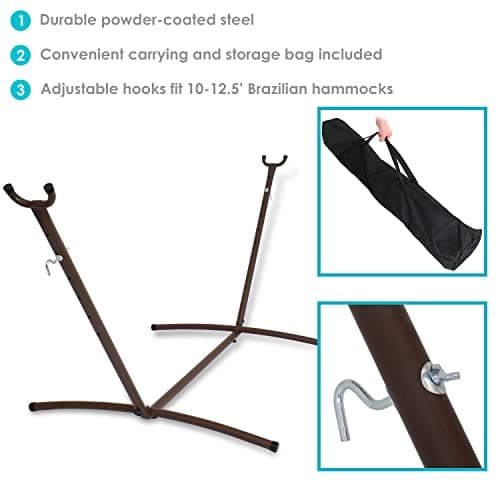 Sunnydaze Brazilian Portable Steel Hammock Stand for Outside with Carrying Case - 400-Pound Capacity Hammock Frame - Bronze Finish