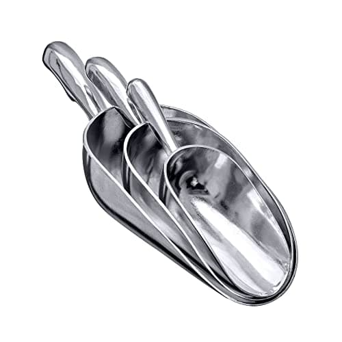 Amazing Abby - Elsa - Aluminum Ice Scoops (3-Piece Set), Cast Aluminum Utility Scoops, 5/12/24-Ounce Capacity, Food-Grade, Good for Home and Commercial Use, NOT Dishwasher-Safe, Hand-Wash Recommended