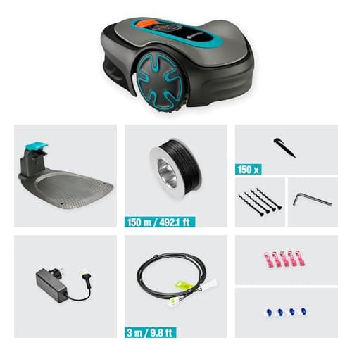 GARDENA 15201-20 SILENO Minimo - Automatic Robotic Lawn Mower with Bluetooth app, Boundary Wire - for lawns up to 2700 Sq Ft, Made in Europe, Grey