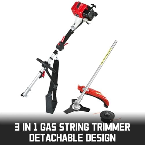 PowerSmart 25.4cc Gas Weed Wacker, 3-in-1 String Trimmer/Edger 16-Inch with 10-Inch Brush Cutter for Grass Cutting