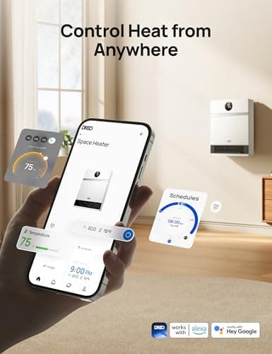 Dreo Smart Wall Heater, IP24 Electric PTC Space for Indoor Use, 30 Oscillation, Adjustable Thermostat, Remote Control, Works With Alexa, 24H Timer, Easy-Mounted for Bedroom, Office