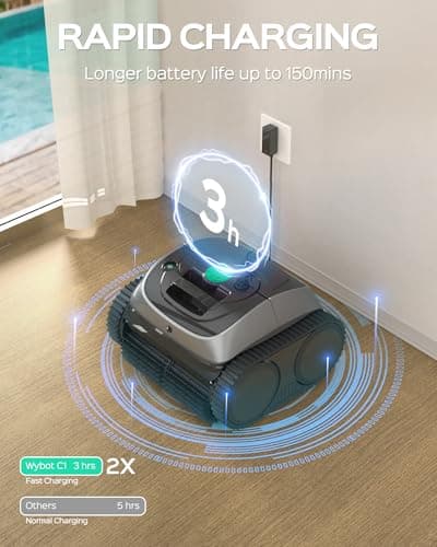 (2024 Upgrade) WYBOT C1 Robotic Pool Cleaner for In Ground Pools up to 65 FT in Length, 150mins Runtime, Cordless Pool Vaccum with Wall Climbing Function, Larger Top-Loading Filters Green