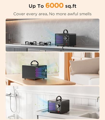 ONAMOR Ozone Generator Odor Eliminator 70000mg, High Capacity Ozone Machine Odor Removal Up to 6000 Sq.Ft, Ionizer Ozonator for Smoke, Car, Basement And Pet Room, Black