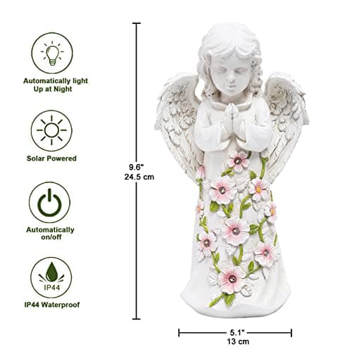 Nacome Solar Garden Outdoor Statues Angel with Succulent and 7 LED Lights – Lawn Decor for Patio, Balcony, Yard Ornament - Unique Housewarming Gifts
