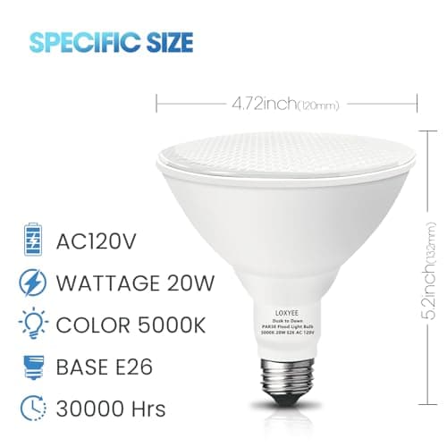 2 Pack LED PAR38 Dusk to Dawn Flood Light Bulbs Outdoor ，20W(200W Equivalent) E26 Base Flood Light Bulbs,5000K Daylight 1800 Lumens LED Flood Light for Outdoor Garden,Garage,Yards