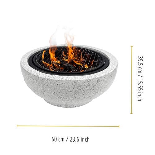 Teamson Home Round Steel Outdoor Fire Pit Outside Wood Burning Firepit Bonfire with Spark Screen, Firebowl, Poker, Stainless Steel Rack, Charcoal Grill for Patio Garden Backyard BBQ, 24 Inch, Gray