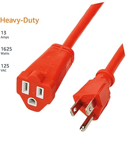 Amazon Basics 50 foot 3-Prong Vinyl Indoor/Outdoor Extension Cord - 13 Amps, 1625 Watts, 125 VAC, Orange