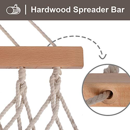 SUNCREAT Hammocks Traditional Rope Double Hammock with Hardwood Spreader Bar and Carrying Bag, 450 lbs Capacity, Natural