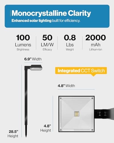 Sunco 6 Pack 2W Solar Sidewalk Dusk to Dawn Outdoor Backyard Walkway Garden Driveway Landscape Waterproof Patio Yard Lawn Super Bright Path Lights, 100 Lumens, 3CCT 3000K/5000K/7000K, Non-Dimmable