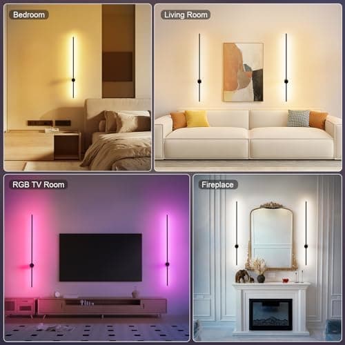 NIORSUN 40 Inch Battery Operated Wall Sconce Set of 2,Black Minimalist Rechargeable LED Wall Lights with Remote, 18 Colors Dimmable Wireless Wall Lamp for Living Room Bedroom Hallway