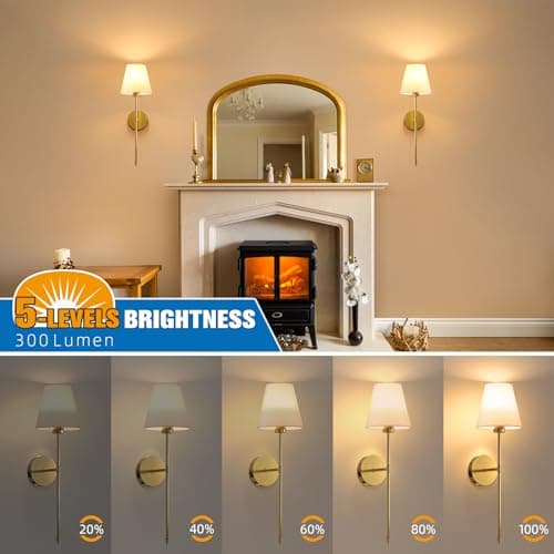 NIORSUN Battery Operated Wall Sconce Set of 2,Gold Rechargeable Wall Lights with 5200mAh Dimmable Bulbs and Remote,10 Colors Wireless Wall Lamps for Bedroom Living Room Hallway Decor