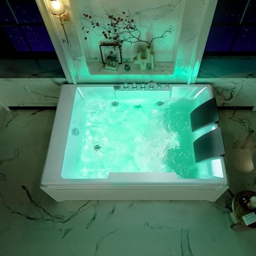 72-Inch Whirlpool Jetted Tub,Acrylic Hydro Massage Bathtub with 10 Jets, Color-Changing LED Lights,2-Person Jetted Bath Tub for Couples