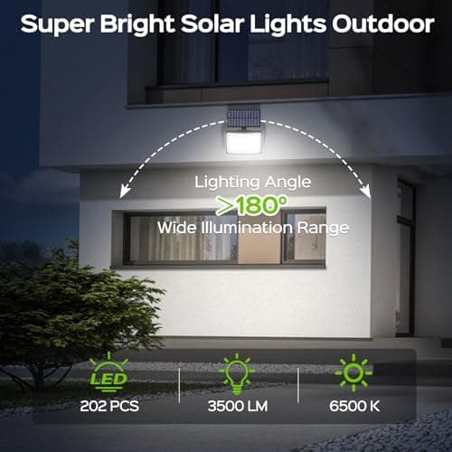 Adiding Solar Outdoor Lights, 3500LM LED Flood Lights with 16.4 Ft Cable, Remote Control Solar Motion Sensor Lights with 3 Modes, Solar Powered Security Lights for Outside Patio, Yard, Garage, 2 Pack