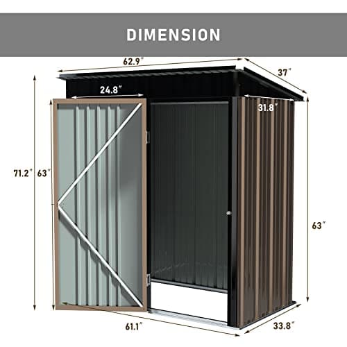 LEMBERI 5x3 FT Outdoor Storage Shed with Floor,Tool Garden Metal Sheds with Lockable Door,Outside Waterproof Galvanized Steel Storage House for Backyard Garden, Patio, Lawn Brown