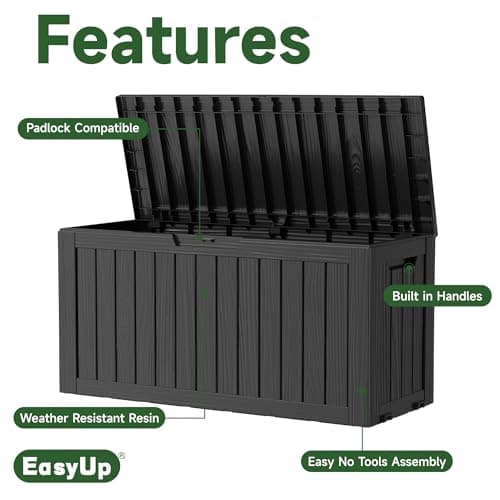 75 Gallon Outdoor Storage Box, Resin Waterproof UV-Resistant Deck Box, Reinforced Stability for Patio, Garden, and Poolside, Striped Black
