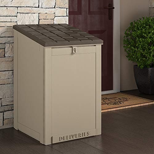 Cosco BoxGuard Outdoor Storage Box, Large Lockable Package Drop Box, 6.3 Cubic Feet, Weather-Resistant Design, Gray/Brown