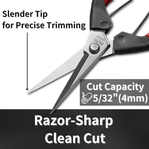 Japanese Trimming Scissors 7.2" Precision Pruning Shears with Pointed Tips, Razor-Sharp Japanese Stainless Steel Blade, Non-Slip Spring-Loaded Handle, Made in Japan
