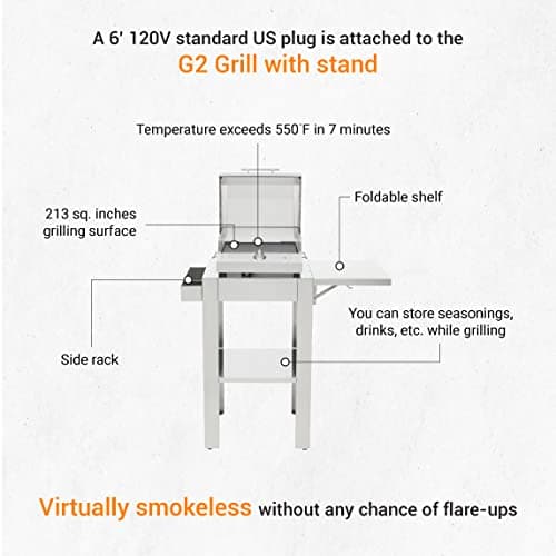 KENYON G2 Electric Grill with Stand, Stainless Steel, Rust Proof, Single Burner, Freestanding Grill, UL Approved for Indoor and Outdoor Use, 120V