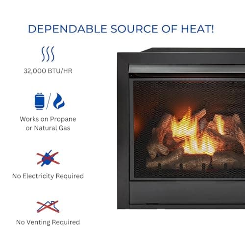 Duluth Forge Dual Fuel Ventless Gas Fireplace Insert, Remote Control, 9 Fire Logs, Use with Natural Gas or Liquid Propane, 32000 BTU, Heats up to 1500 Sq. Ft., Black
