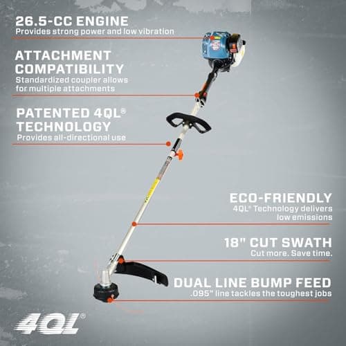 SENIX GTS4QL-M2 4QL 31.5 cc Full Crank Gas String Trimmer and Edger Lawn Tool with Straight Shaft, Front D-Handle, Bump Feed, 17.7 Inch Cutting Width